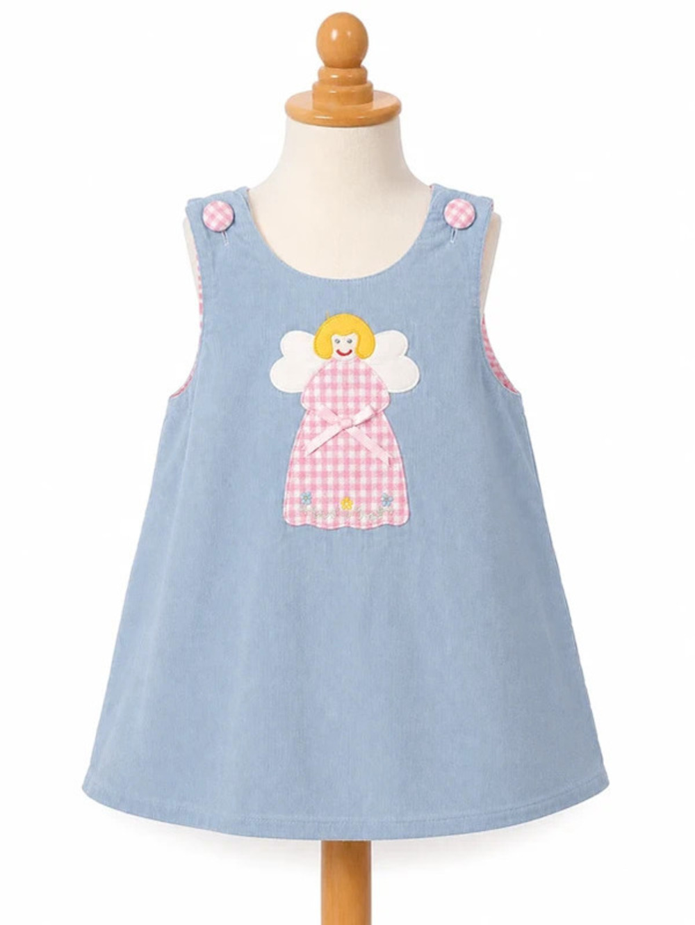 Vintage Beaux et Belles Angel Corduroy Jumper Dress 12–18M Pink Gingham